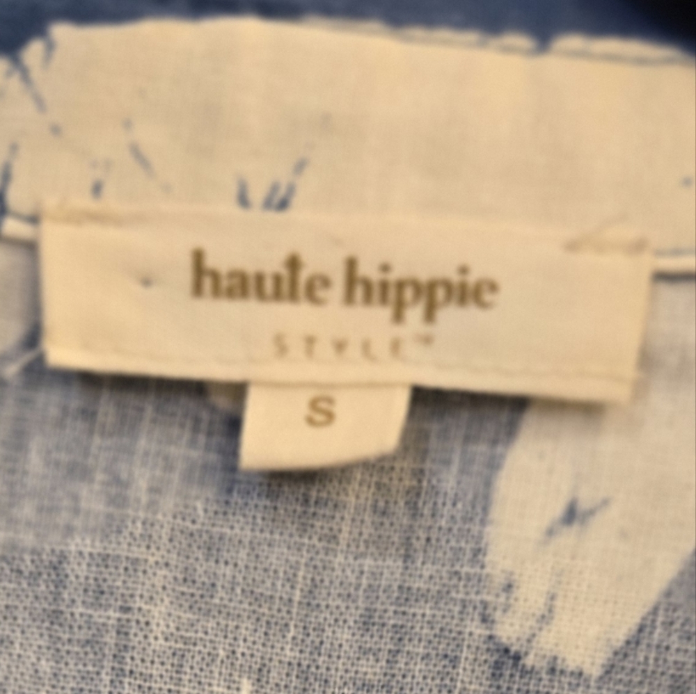 Haute Hippie Blue and White Abstract Long Sleeve Top - Picture 4 of 7